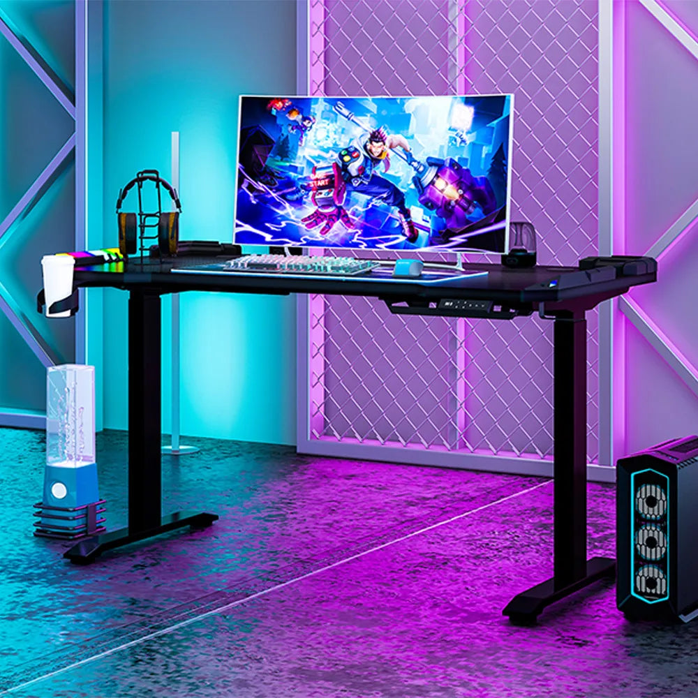 Hot Sales Top Electric Stand up Gaming Table With Led Lights Pc Laptop Computer Gaming Desk Adjustable Height