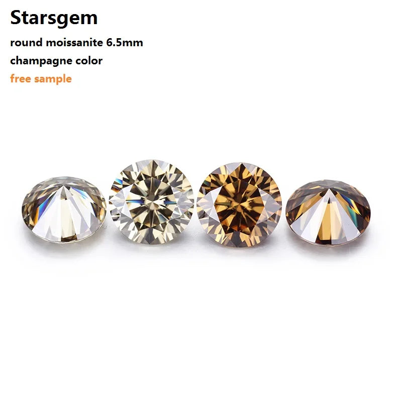 Starsgem Forever Brilliant 1 Carat Round Diamond Cut Dark Light champagne Color Moissanite Stone Diamond