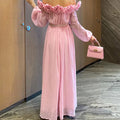 For TWOTWINSTYLE 2024 Summer Dress French Style Off-Shoulder with Three-Dimensional Flower Lantern Sleeve and Belt Floor-Length