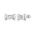 Minimalist Jewelry 925 Sterling Silver Rhodium Plated Heart Cubic Zircon Bow Knot Stud Earrings