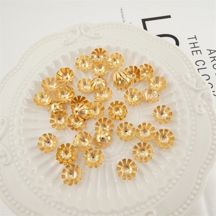 Bead Cap Ends Brass 18K Plating Gold Pentagram Charms for Bracelet Making Jewelry Custom Petals Bulk Bead Caps