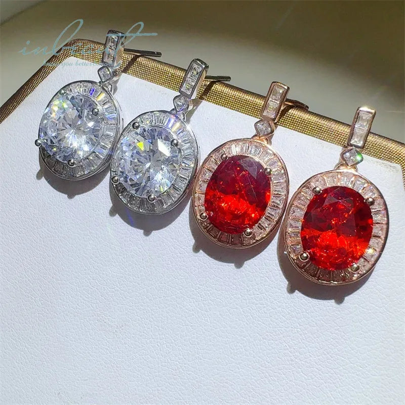 Silver 925 Original Total 6 Carat Brilliant Cut Diamond Test Past Round/Oval D Color Red Moissanite Stud Earrings Fine Jewelry