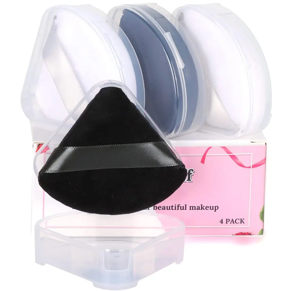 OEM ODM Soft Velvet Makeup Tool Set 4-Piece Triangle Powder Puff with Box Multi-Function Flour Puff