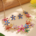 Fashion Necklace Earrings Three-piece Colorful Flower square Drop Oil Advanced Sense of Temperament Jewelry Set