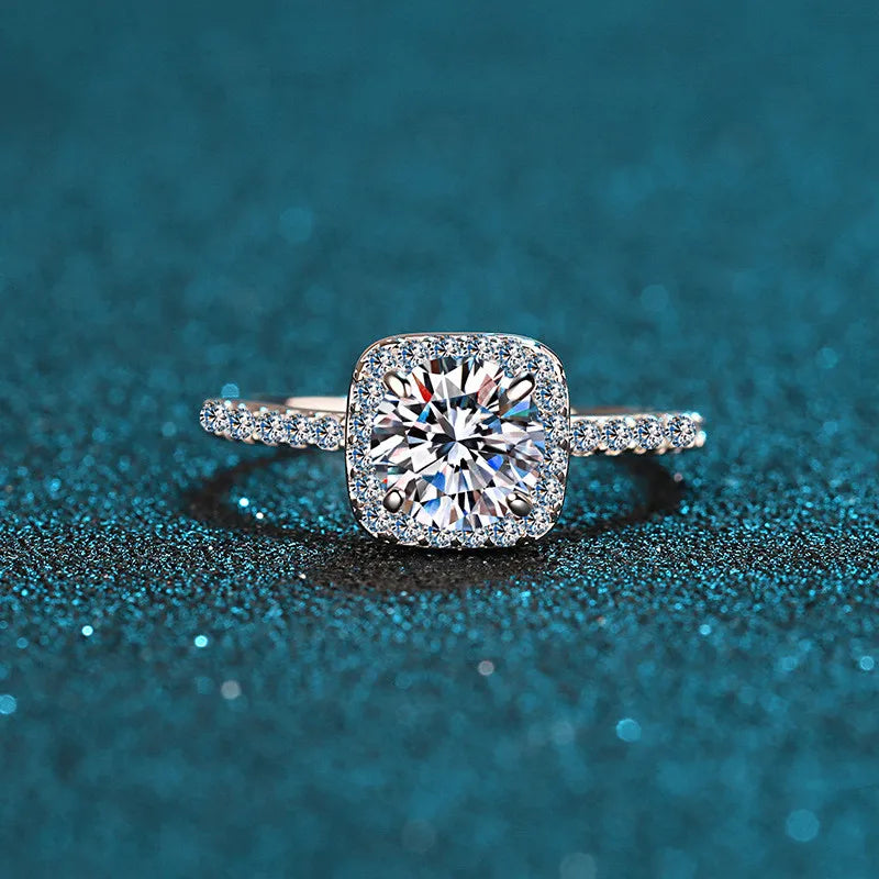 Silver 925 Original 2 Carat Diamond Test Past Excellent Cut D Color Moissanite Square Ring Sparkling Gemstone Wedding Jewelry