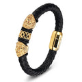 Hip Hop Rope Genuine Leather Bangle Bracelet Handmade Braided Men's Leather Bracelets with Stainless Steel Magnetic Clasp