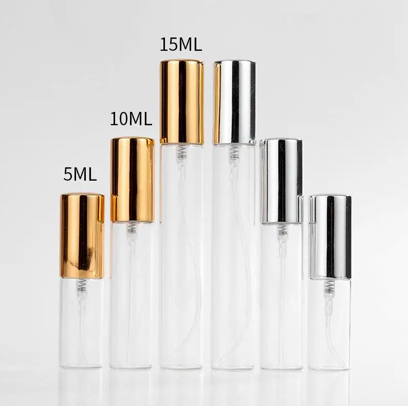 5ml 10ml 15ml Empty Clear Glass Spray Perfume Tester Bottles Refillable Mini Portable Sample Perfume Atomizer Vial