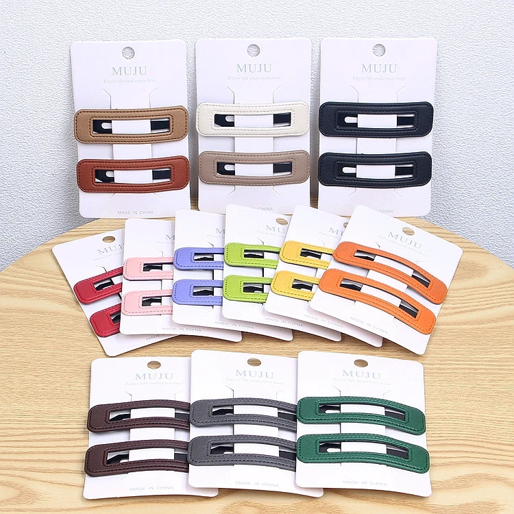 Korean Fashion Style 2-Piece Set of PU Leather BB Clip Side Clip Hairpins Decorative Barrettes for Girls