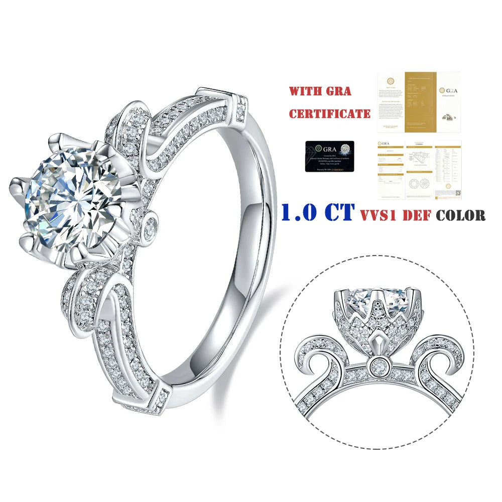 Abiding Long Lasting Plating 925 Sterling Silver 1CT Moissanite Diamond Custom Design Flower Shaped Eternity Ring