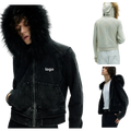 Custom Embroidery Logo Winter Loose Fit Spliced Waxed Suede Warm Cotton Puffer Down Detachable Collar Washed Zip-Up Hoodie