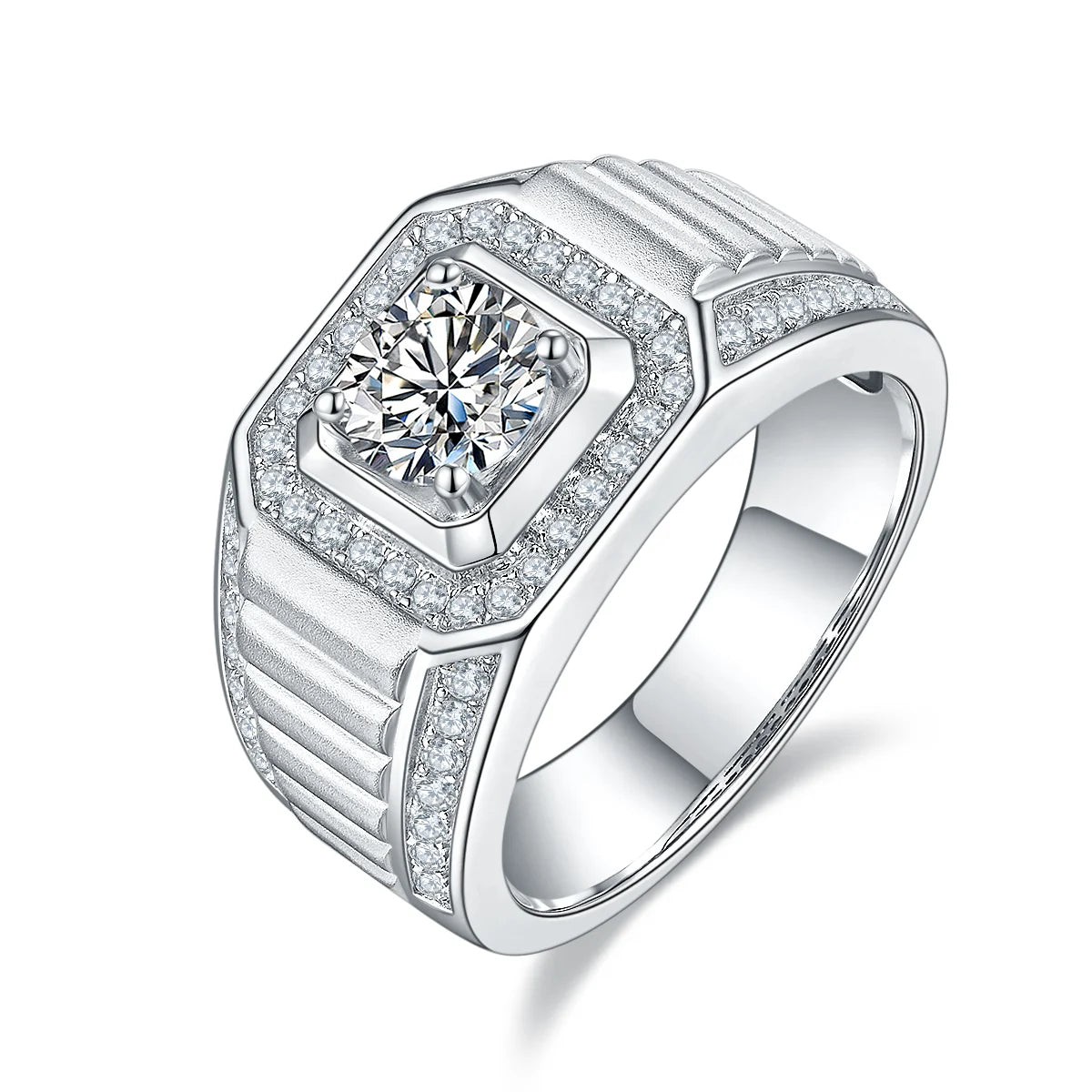 Bulk Sale Claw Setting 1 Carat Round Diamond Shape Vvs Men Moissanite Ring for Men