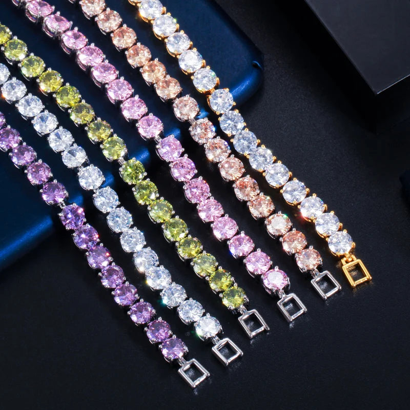 Sparkly Dainty 6mm Excellent Quality Round Cut Cubic Zirconia Tennis Bracelet Women Wedding Bridal Party Fashion Luxury Jewelry