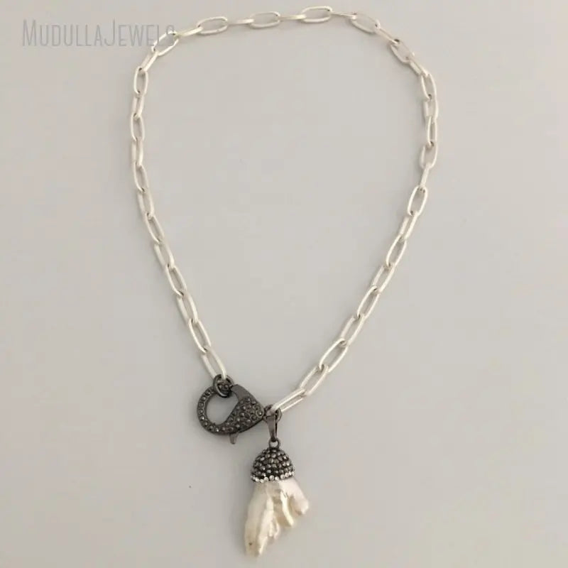 NM33911 Brass Jewelry Lobster Clasp Chain Necklace Fresh Water Pearl Choker Necklace With Cubic Zirconia Paved