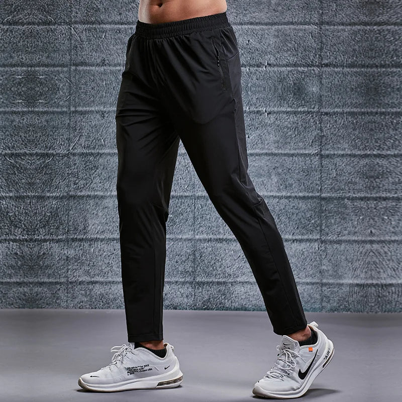 Men Sport Running Nylon Pants Fitness Joggers Zipper Pockets Training Black Pants Gym Soccer Cycling Trousers