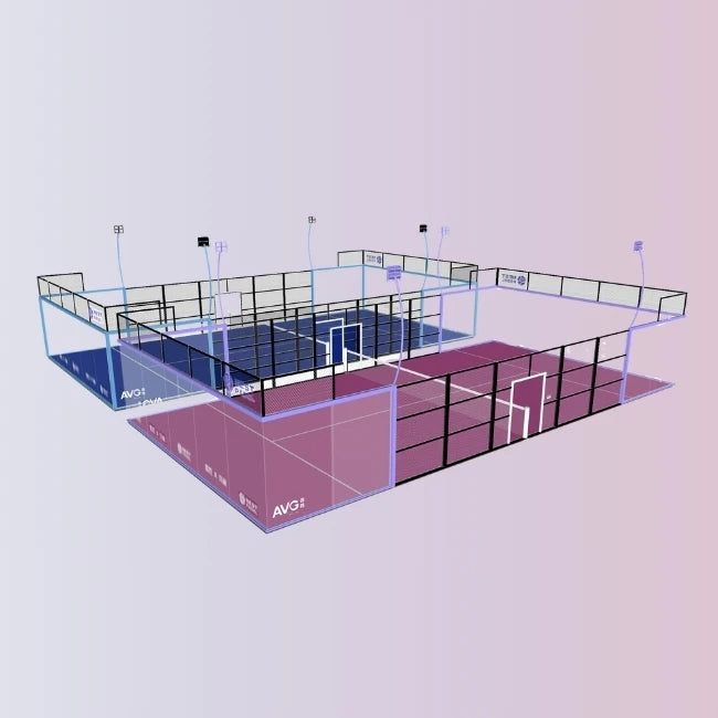 AVG Nest Padel Tennis Court Panoramic Outdoor/Indoor System 10m*20m 12mm Grass LED Lights with Tempered Glass