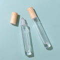 New Design Wooden Grain Plastic Cap Empty Refillable 10ml Long Tall Thick Glass Bottom Perfume Roller Bottle