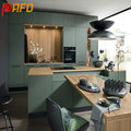 Refor Custom Black Green Lacquer Matt Finished Kitchen Cabinets with Island Refor Smart Furniture Marble Laminate Countertops
