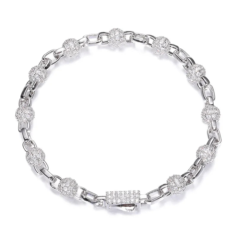 Iced Out Beaded Bracelet 18K Gold Plated 5A CZ Shiny 6mm Ball Chain Hip Hop Jewelry for Men Bracelet Men