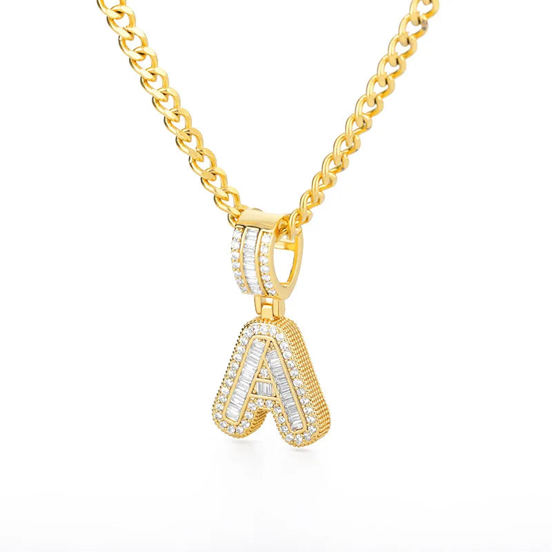 2023 Wholesale Hip Hop Jewelry Gift Light Luxury Shiny Zircon Necklace Simple 26 Letters Pendant Necklace for Women
