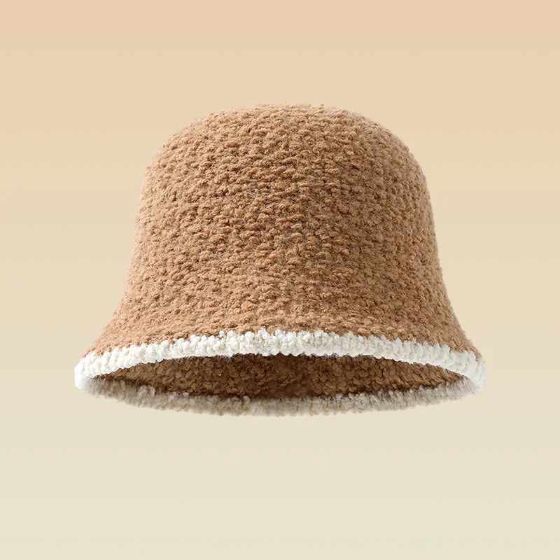 2024 New Fashion Cashmere Bucket Hat Thick Colored Edge Fisherman Cap in Winter