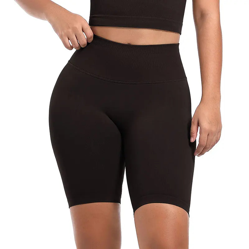 Custom CONTOUR Women's High-Waisted Yoga Shorts Solid Pattern 4 Inch Tummy Control Scrunch Butt Band Nylon Bike Shorts