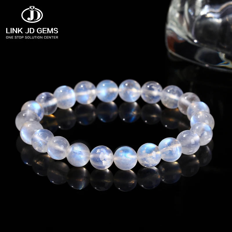 JD 6/8/10mm Round Beads Stretch Rope Bracelet 5A 7A Natural Stone Beads Blue Moonstone Handmade Bracelet for Jewelry Gift
