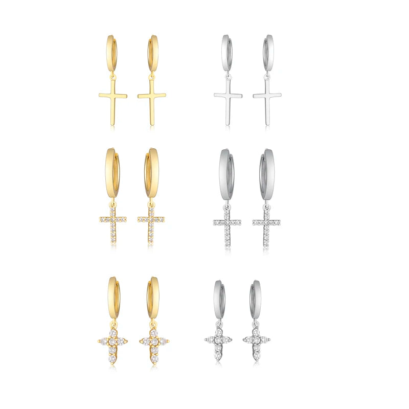 2021 Fashion Hip Hop Earring 925 Sterling Silver Cross Pendant Drop Earrings