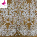 HY2010 French Pure White Beads Sequin Lace Textile Romantic Bridal Wedding Fabric by the Yard Embroidered Polyester Fabric