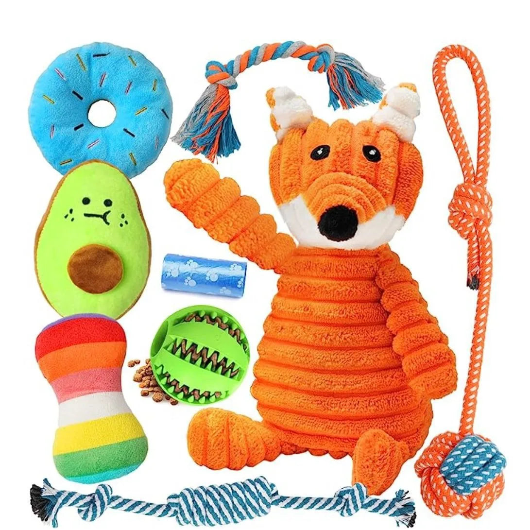 Juicepet Eco-Friendly Cotton Rope Ball Molar Dog Toy with Feather 9-Piece Set for Daily Play