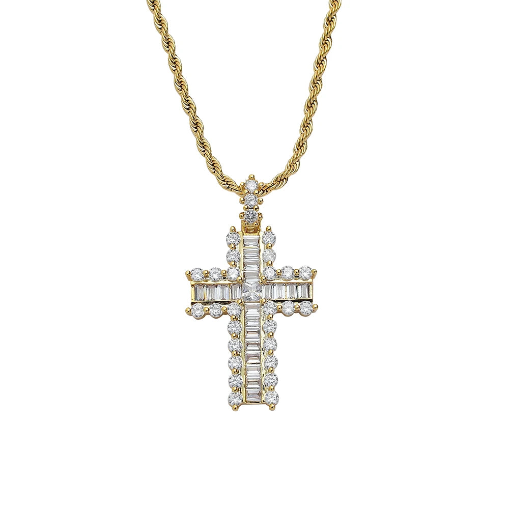 CN300 Hip Hop Cross Pendant Brass Micro Pave with AAA Zircon Stone Necklace Jewelry