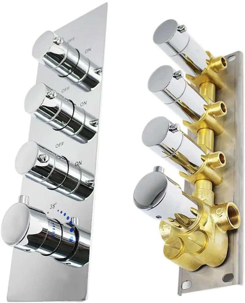 Shower Diverter Valve Thermostatic Mixer Solid Brass Concealed Installation 3 or 4-Outlet Valve with Round Knobs