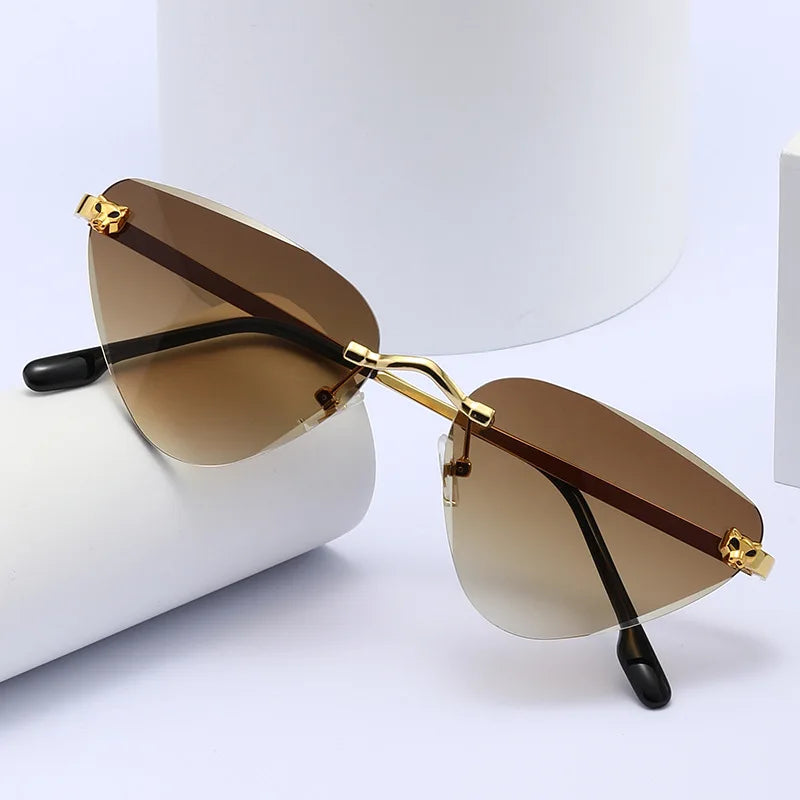 New Arrival Cusorm Logo Fashion Colorful Gradient Lens Rimless Sun Glasses UV400 Alloy Frame Triangle Sunglasses Men Women
