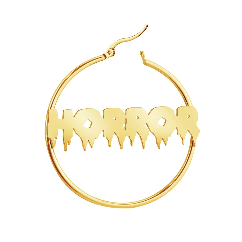 2022 New Product Trendy Gold-Plated Round Earrings Personalized Letters Fashionable HORROR Custom Jewelry Made Stainless Steel