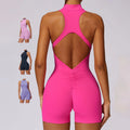 YIYI Half Zipper Sleeveless Workout Rompers Hollow Out Back Scrunch Butt Gym Yoga One Piece Set Jumpsuits Playsuits Bodysuits