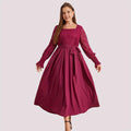 TICOSA Elegant Solid Color Evening Dress Plus Size Ball Gown Square Collar Fungus Tie Waist Pleated Lace Pleasing for Any