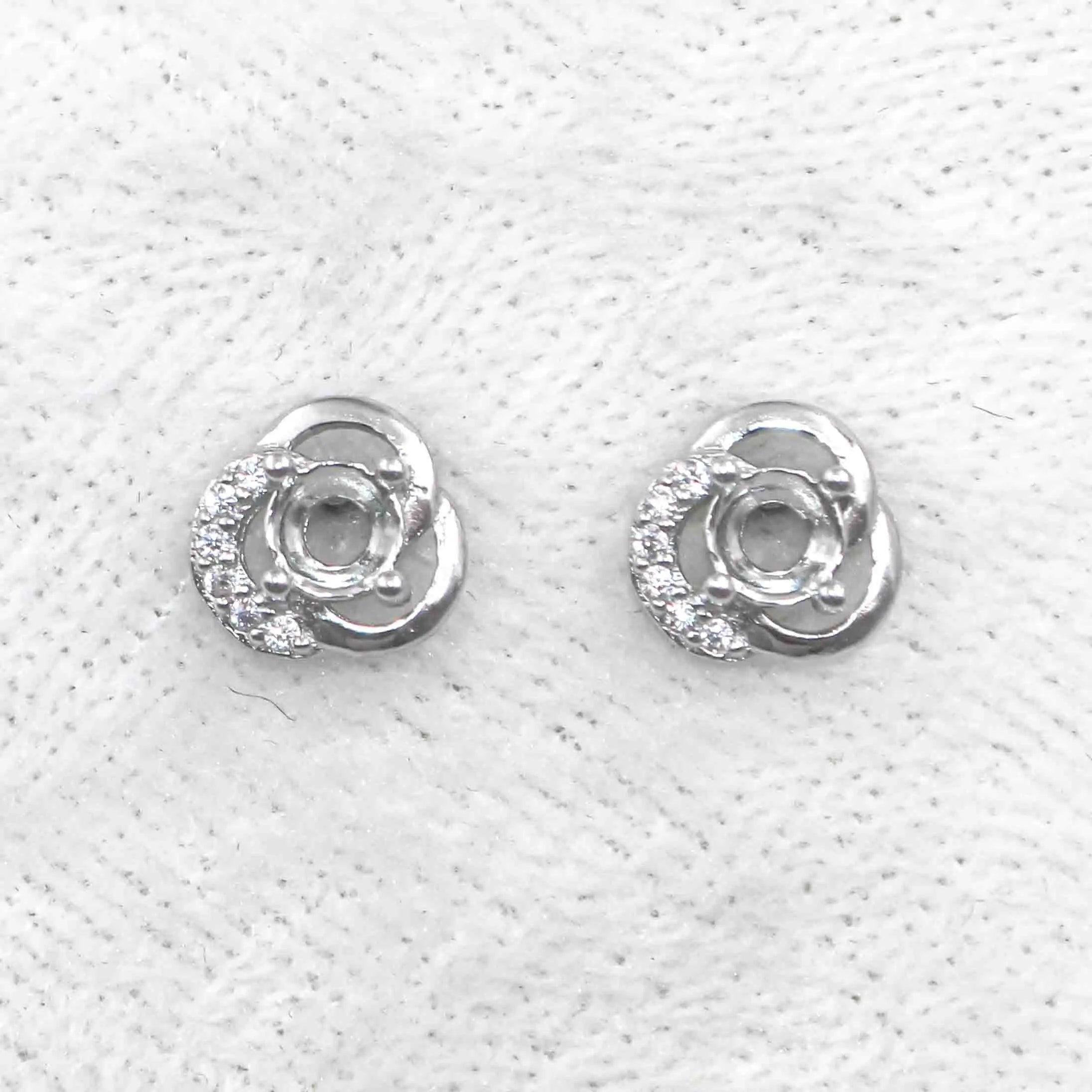 Sterling Silver 4*4mm Semi Mount Stud Earrings Empty Support Blank Claws Setting S925 Base Without Center Stone for DIY Inlay