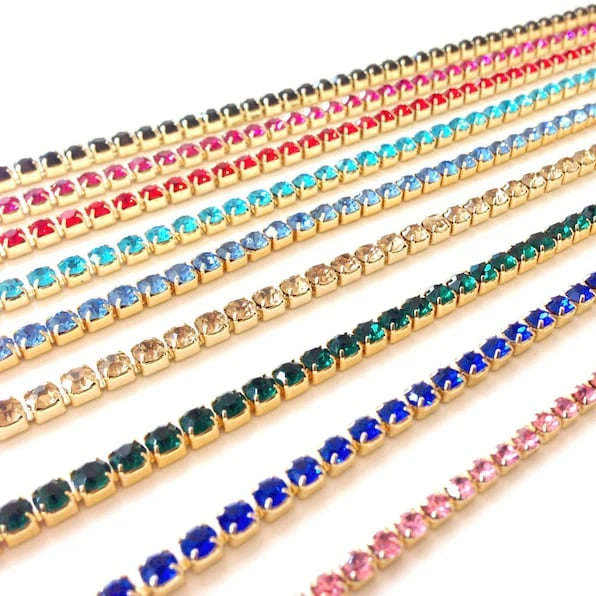 Multi-Color S8 S10 S12 S14 S16  Rhinestone Sew Cup Chain Trimming for Wedding Dress Jewelry Making
