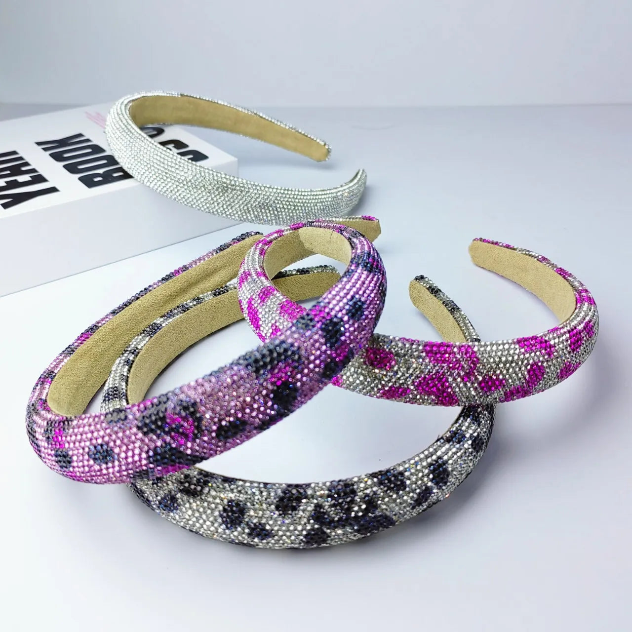 2CM Rhinestone Glitter Headband Sparkly Crystal Hair Hoop Leopard Print & Solid Glitter Designs Glitter Hair Band