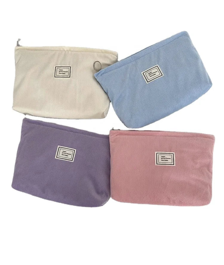 Personalized Corduroy Cosmetic Bag Wholesale Private Label Toiletry Bags Custom Velvet Makeup Bag Cosmetic Pouch LOW MOQ