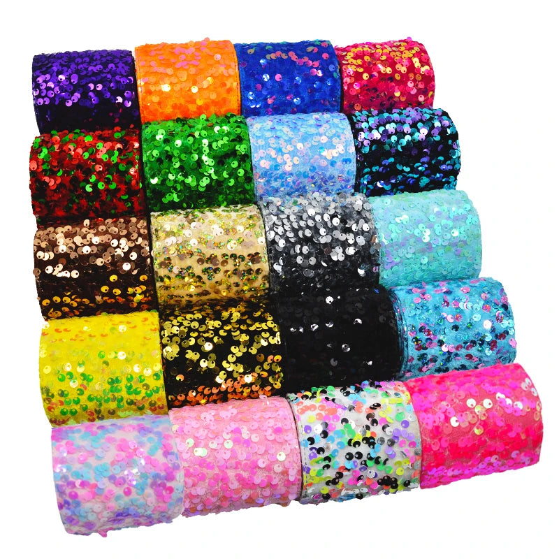 Gordon Ribbons 3 Inch Glitter Small Sequin Ribbon Velvet Shinny for Girl Hair Bows Headband Custom Ribbon Sewing Material Clips