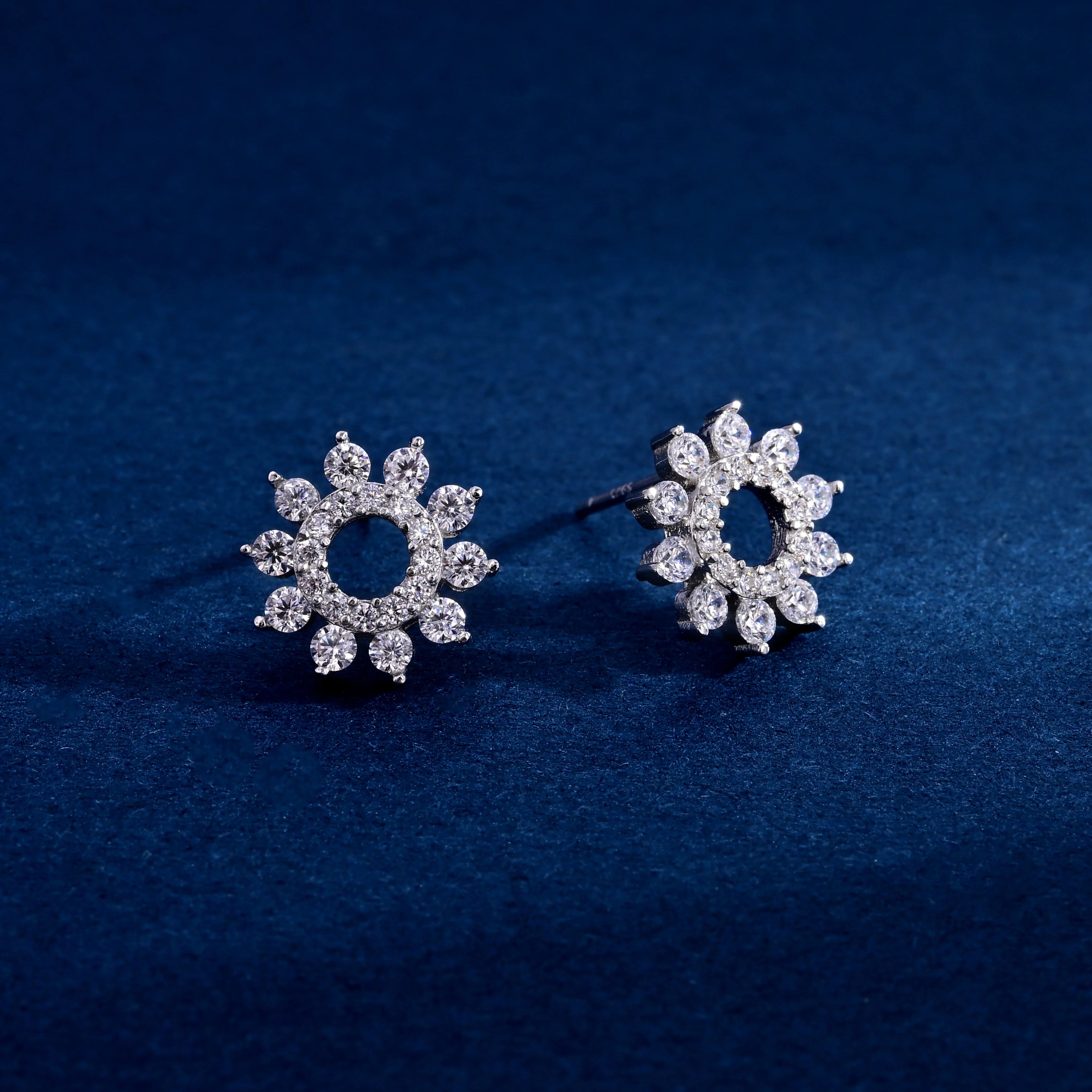Wholesale Earrings Jewelry Rhodium Plated Cubic Zirconia Flower Sunflower Stud Earring 925 Sterling Silver Fine Jewelry Earrings