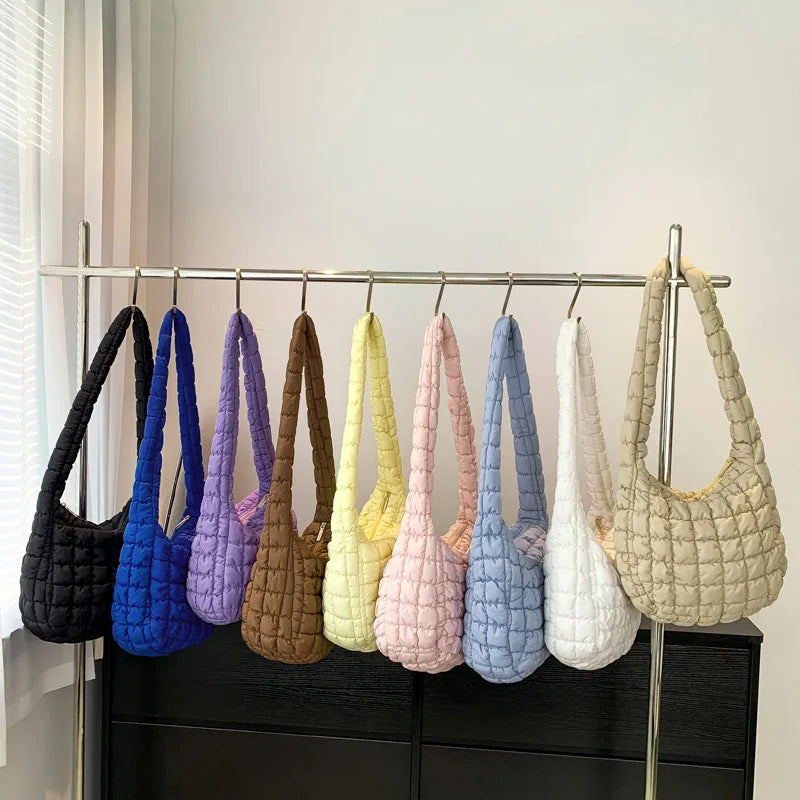 Ladies Fashion Candy Colors Cloud Middle Capacity Ruffles Shoulder Bags Women Shopping Puffer Bubble Cross Shoulder Bags Tote