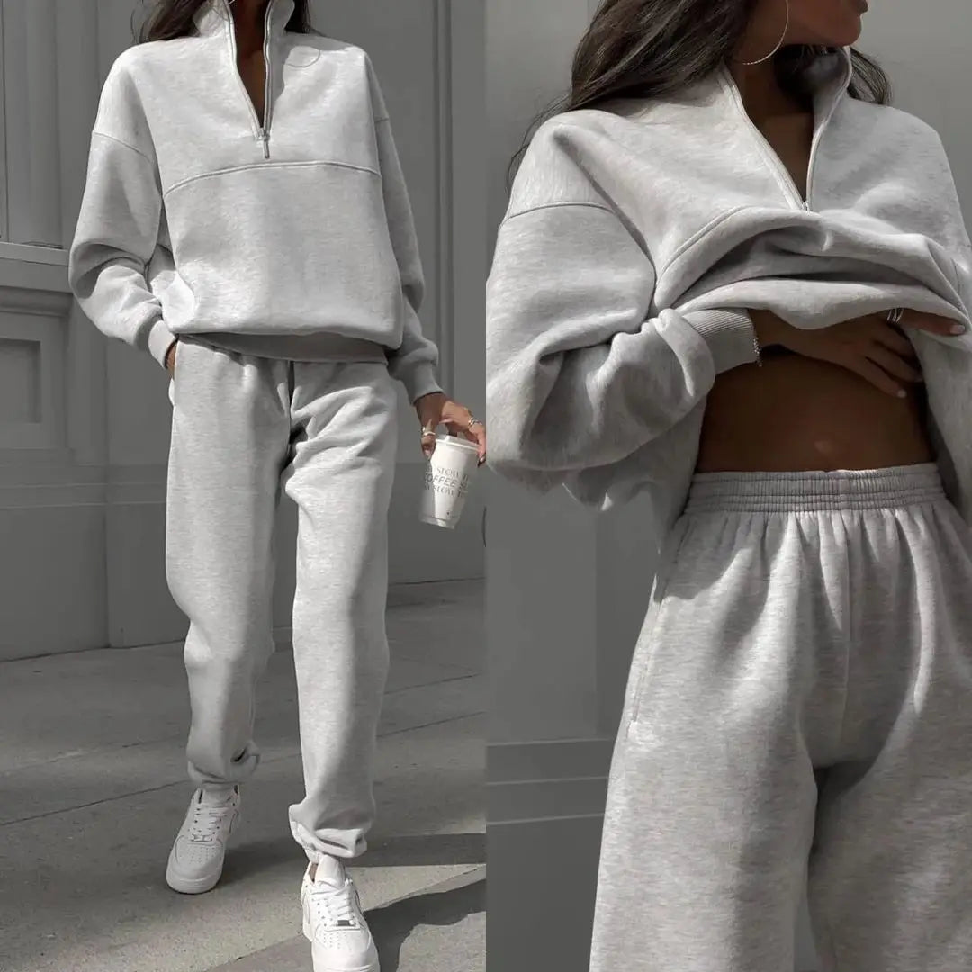 2024 European and American Women's New Versatile Casual Fashion Thickened Long Sleeve Sweater Pants Set