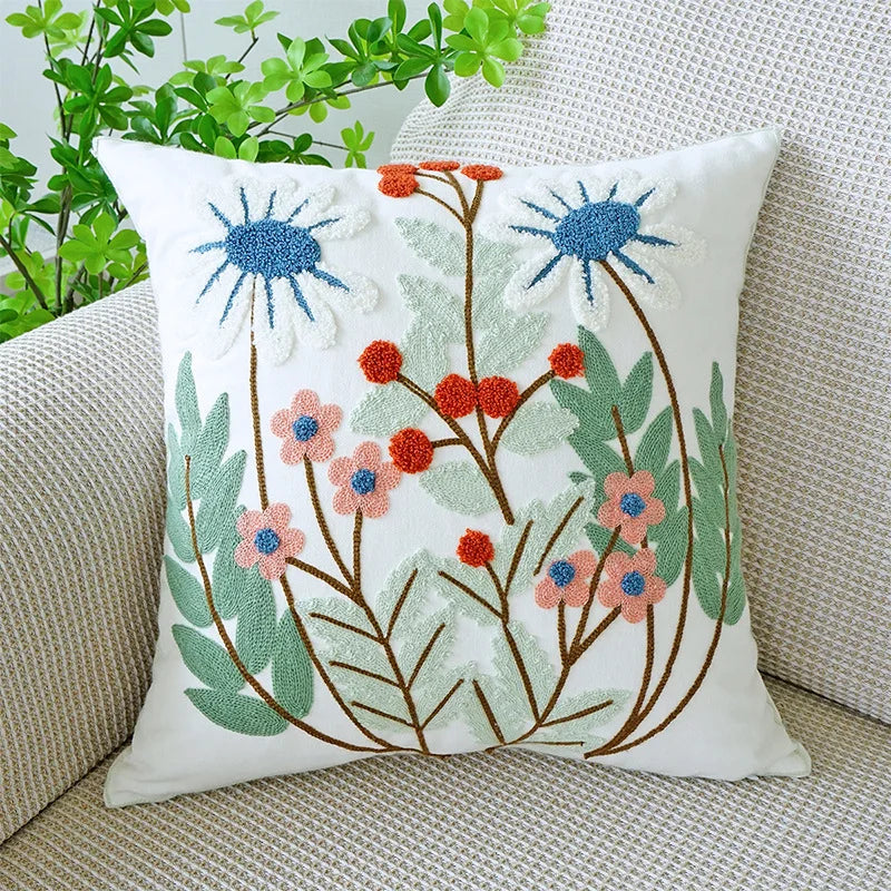 Amity Living Room Sofa Cushion Cover Embroidered Flower Series  Embroidered Nordic Style Minimalist Home Pillowcase