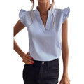 Summer Women Stripe Printed V-Neck Shirt New Fashion Short Sleeve Blouse Bohemian Ruffles Chemise Female Casual Holiday Blouses