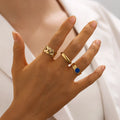 Beimai OEM Anillo Wheat Ear Leaf Round Dot Oil Drop Open Gold-plated Stainless Steel Adjustable Ring Set