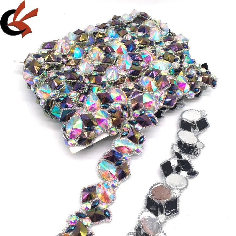Sewing Trim Crystal Motif Strass Hot Fix Rhinestone Tape Applicator Ribbon With Appliques Iron on Rhinestone Trims