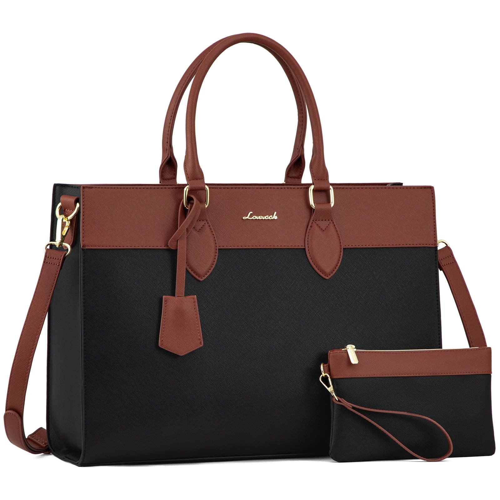 LOVEVOOK 2024 15.6 Inch Laptop Tote Work Bag Purse Large Waterproof Leather Computer Briefcase for Office Laptop Bag for Women