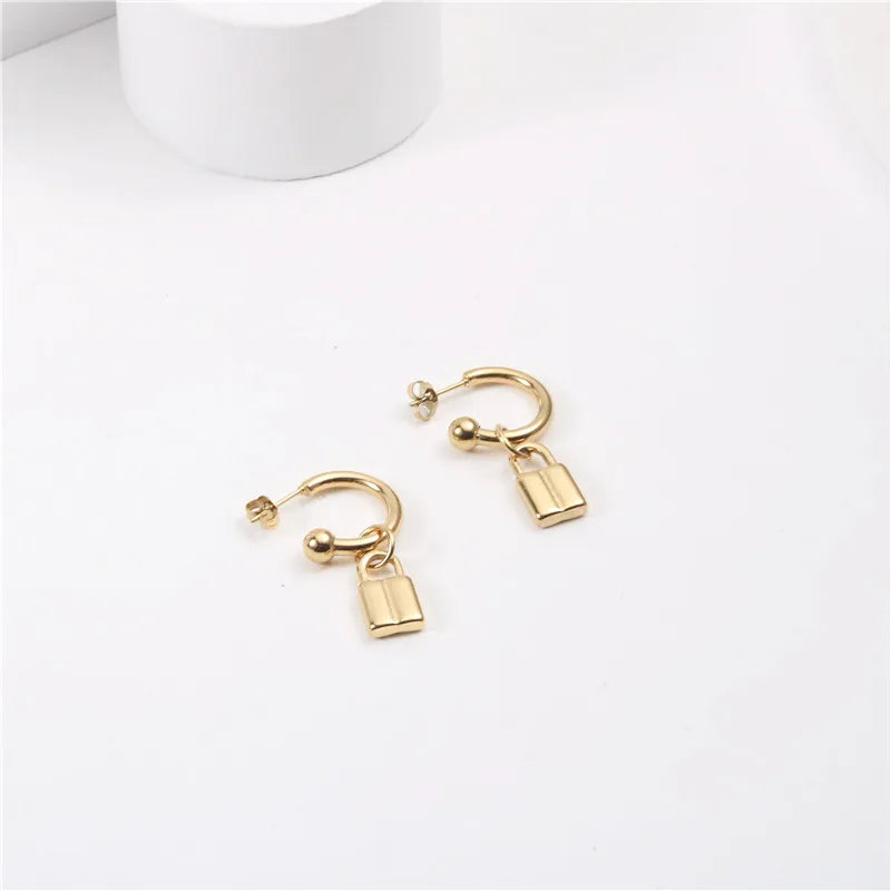New Joolim Trendy Earring 18K PVD Gold Padlock Convertible Hoop Earring Stainless Steel Wholesale Tarnish Free Ready to Ship