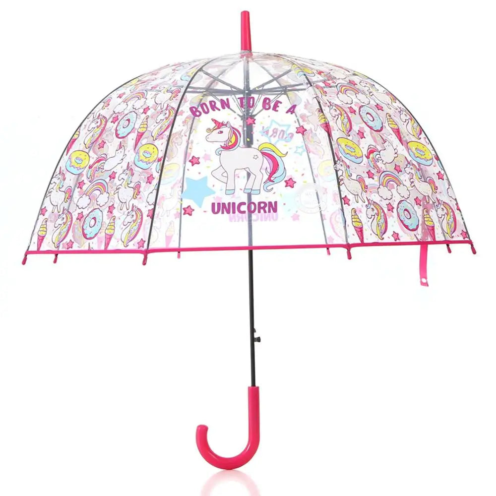 Modern Transparent Unicorn Cartoon Design Straight Kids Dome Umbrella Popular Manual Control for Party Occasions
